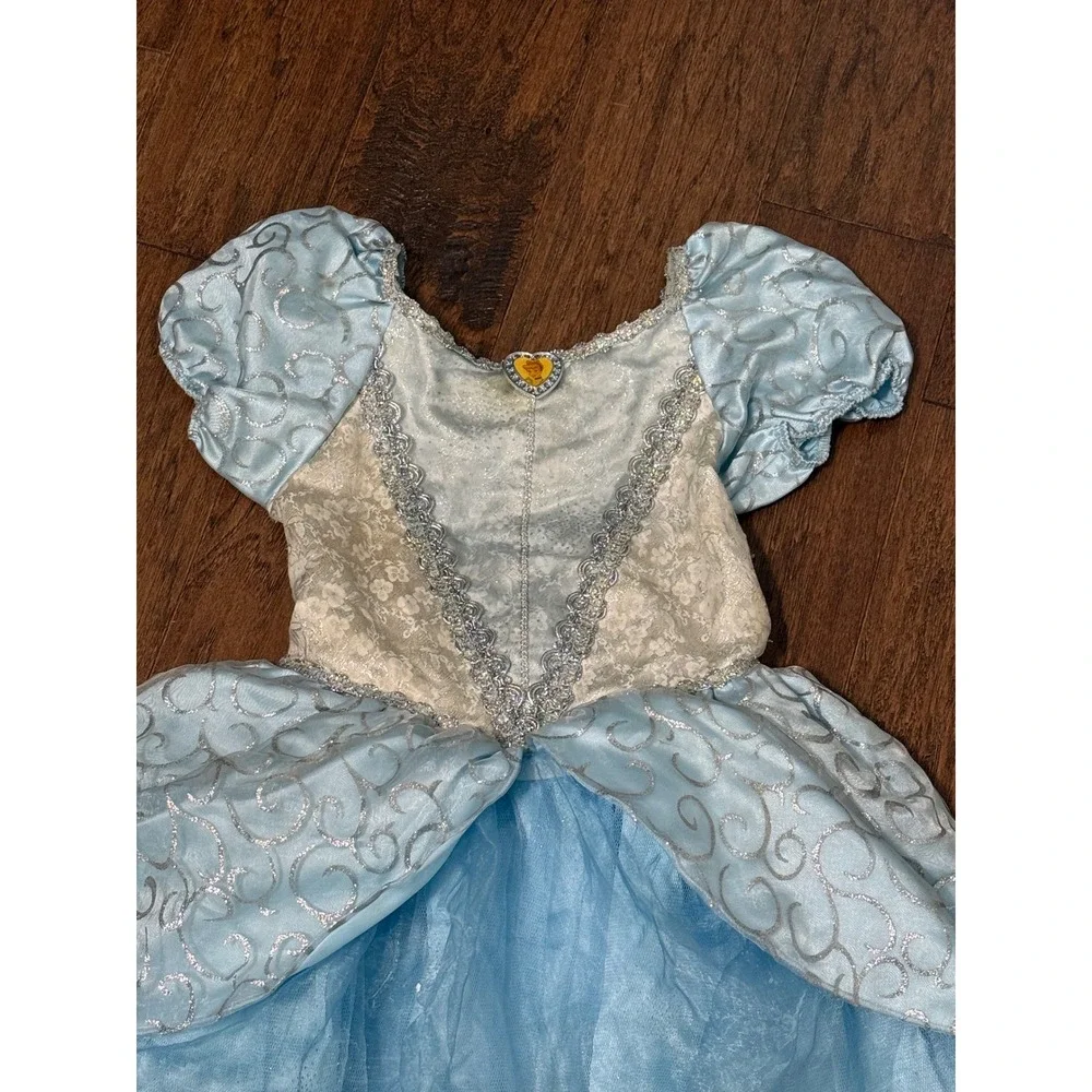 Disney Parks Cinderella Costume Dress Blue Silver Glitter Lace Girls Small S